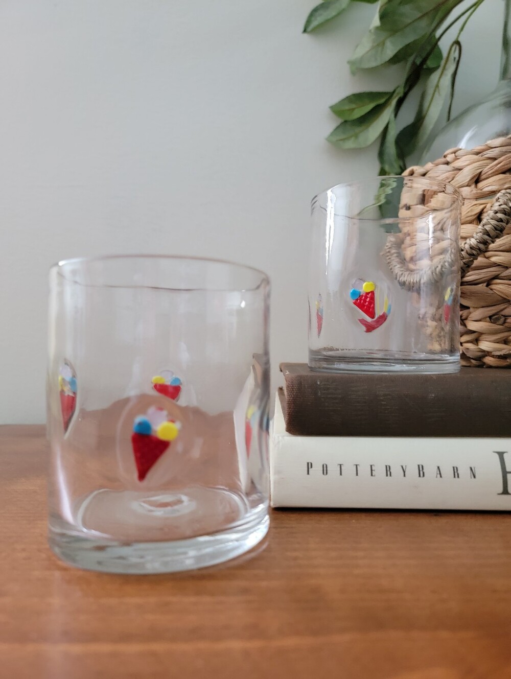 Set Of 2 Multi-Color Ice Cream Icon Charm Juice Drinking Glasses Drinkware
